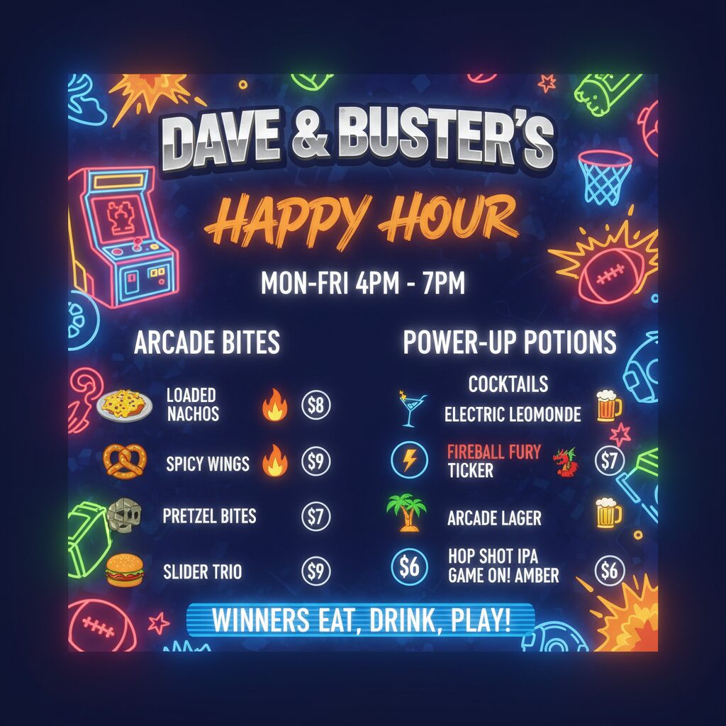 dave and buster's happy hour menu